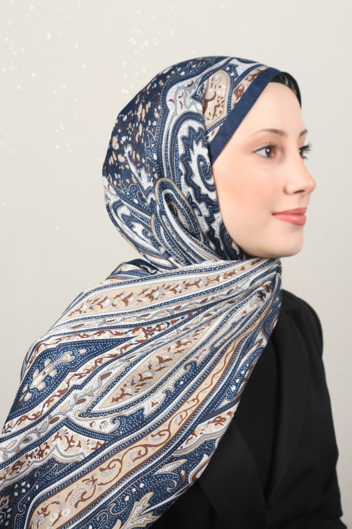 Desenli Larissa Şal 1515-4 Lacivert-Vizon 