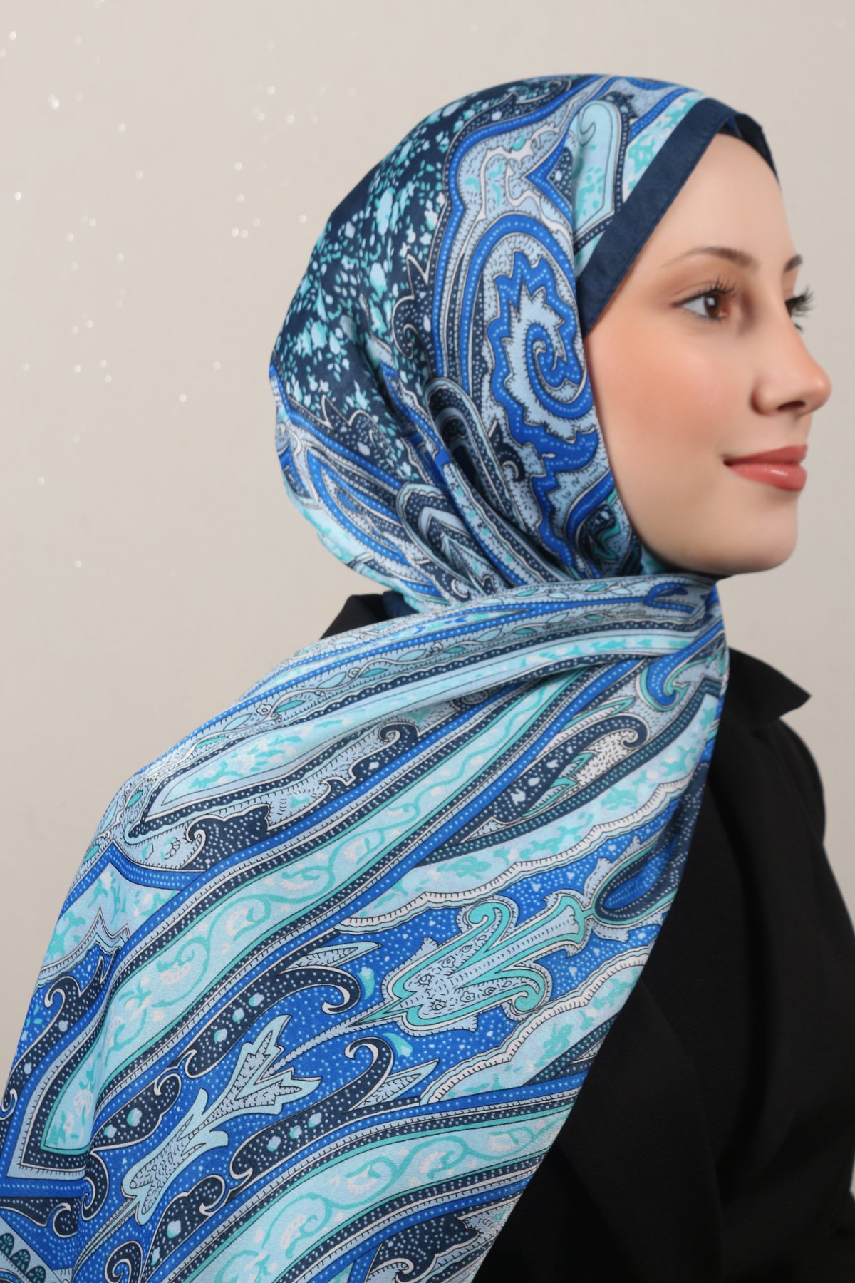 Desenli Larissa Şal 1515-5 Saks 