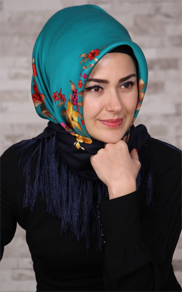 111-0011-03 PİRAMİT PÜSKÜLLÜ EŞARP LACİVERT