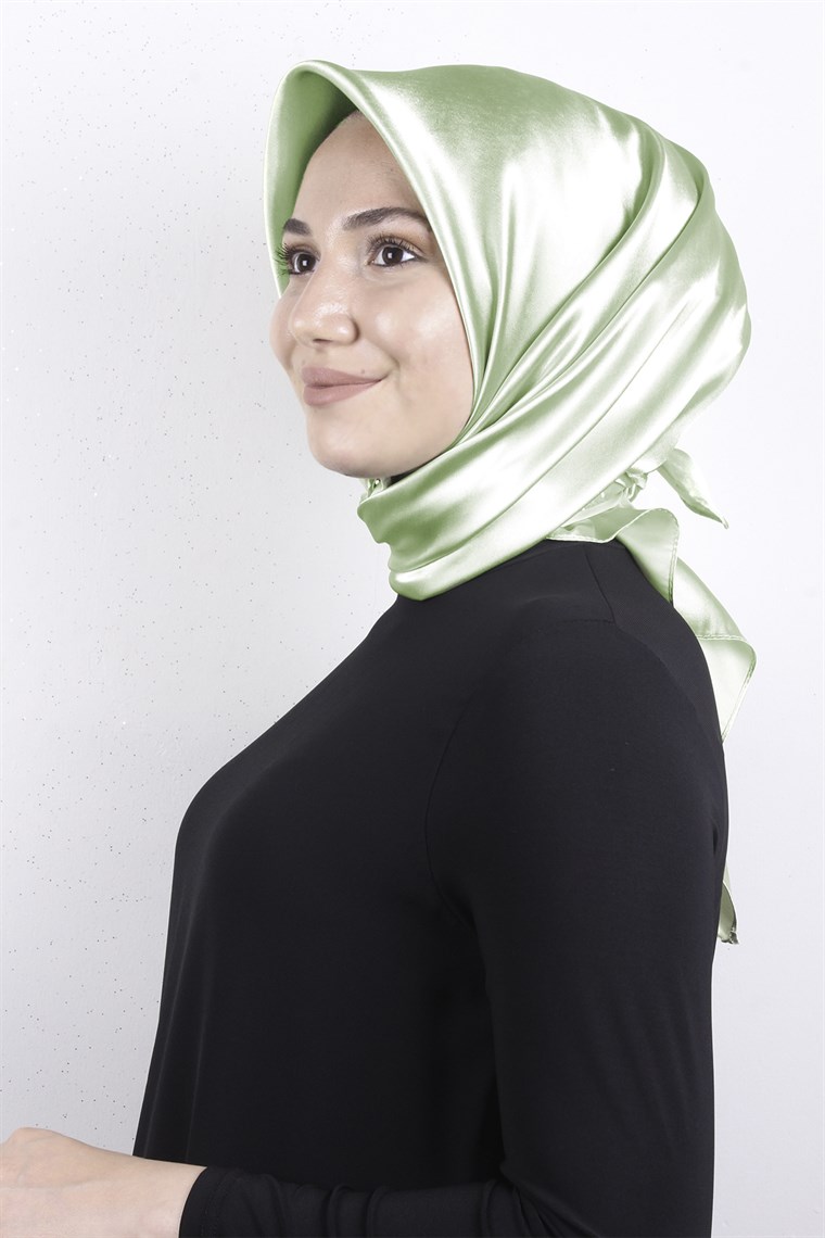 Düz Renk Saten Eşarp 1041-48 Çağla Yeşili