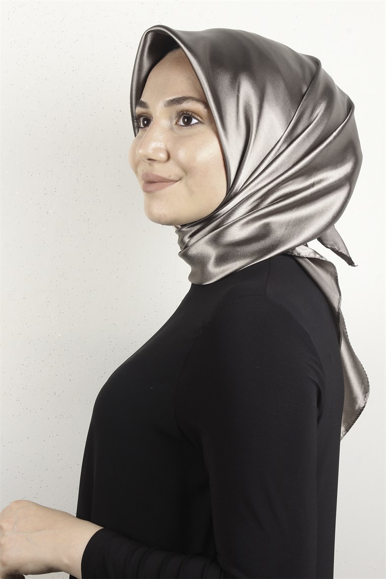 Düz Renk Saten Eşarp 1041-50 Miskli Kahve