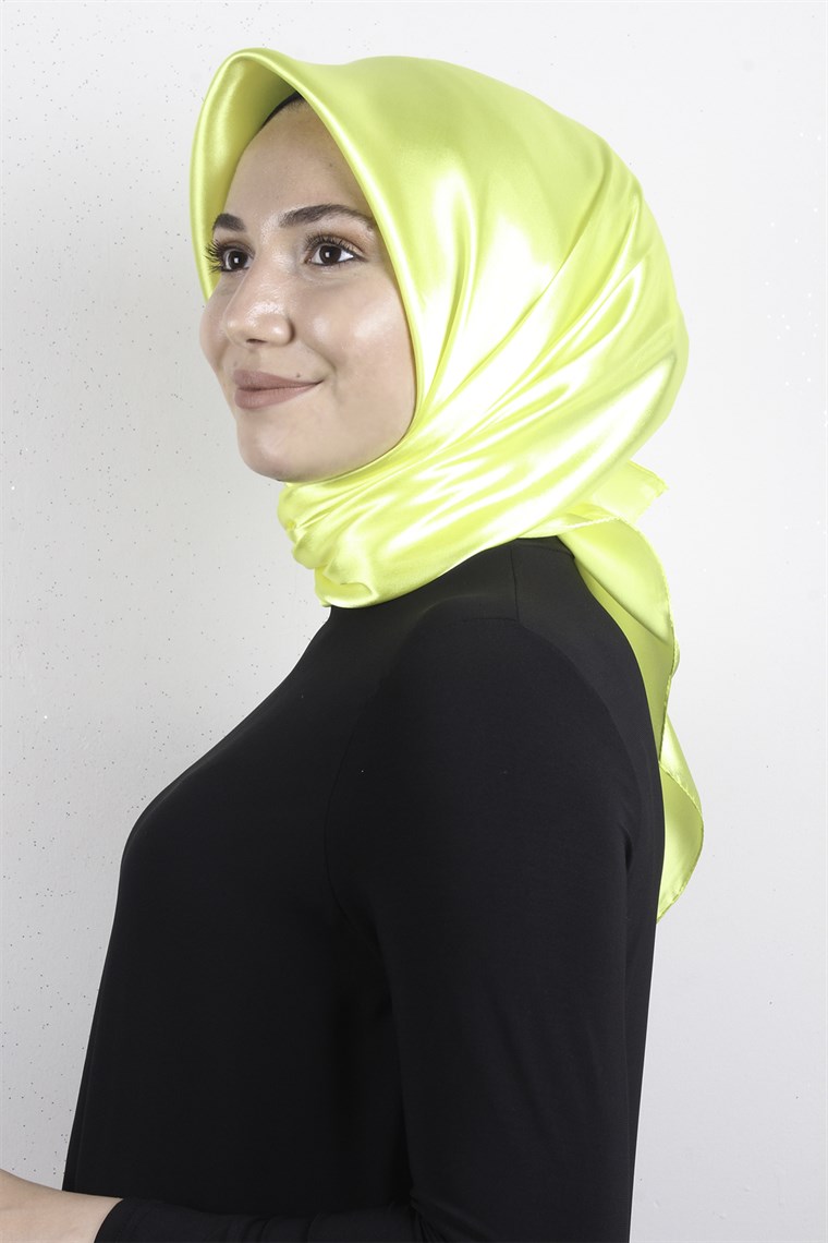 Düz Renk Saten Eşarp 1041-52 Limon Sarısı