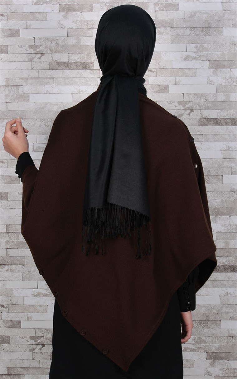 513-0001-09 DÜĞMELİ PANÇO KAHVERENGİ