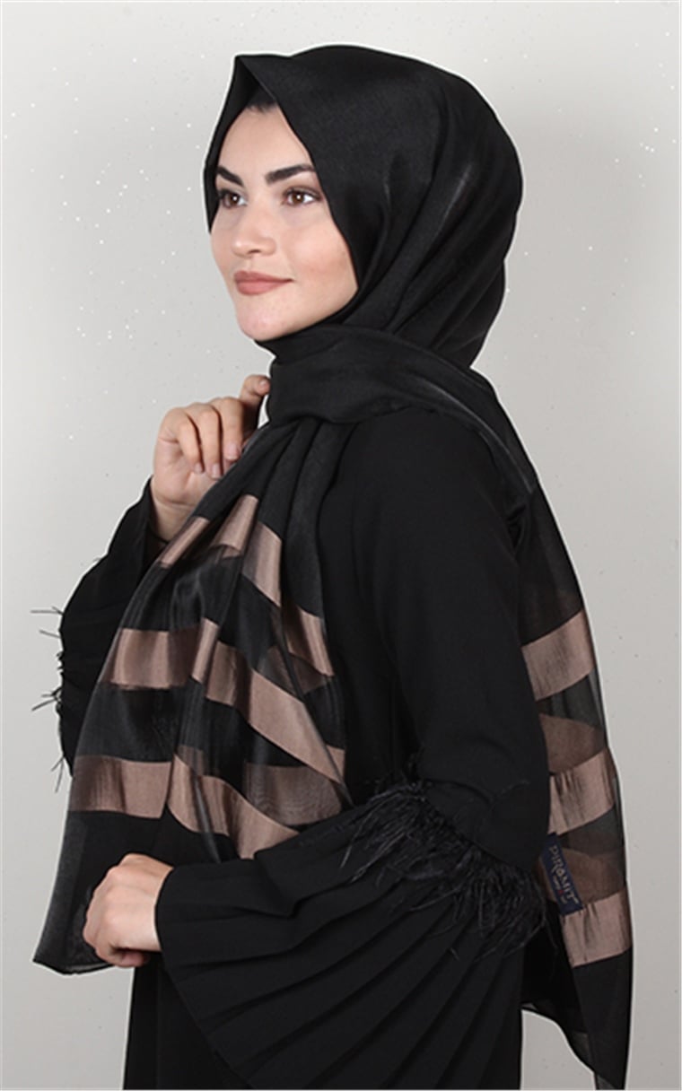 Exclusive Şal 3073-4 Vizon - Siyah