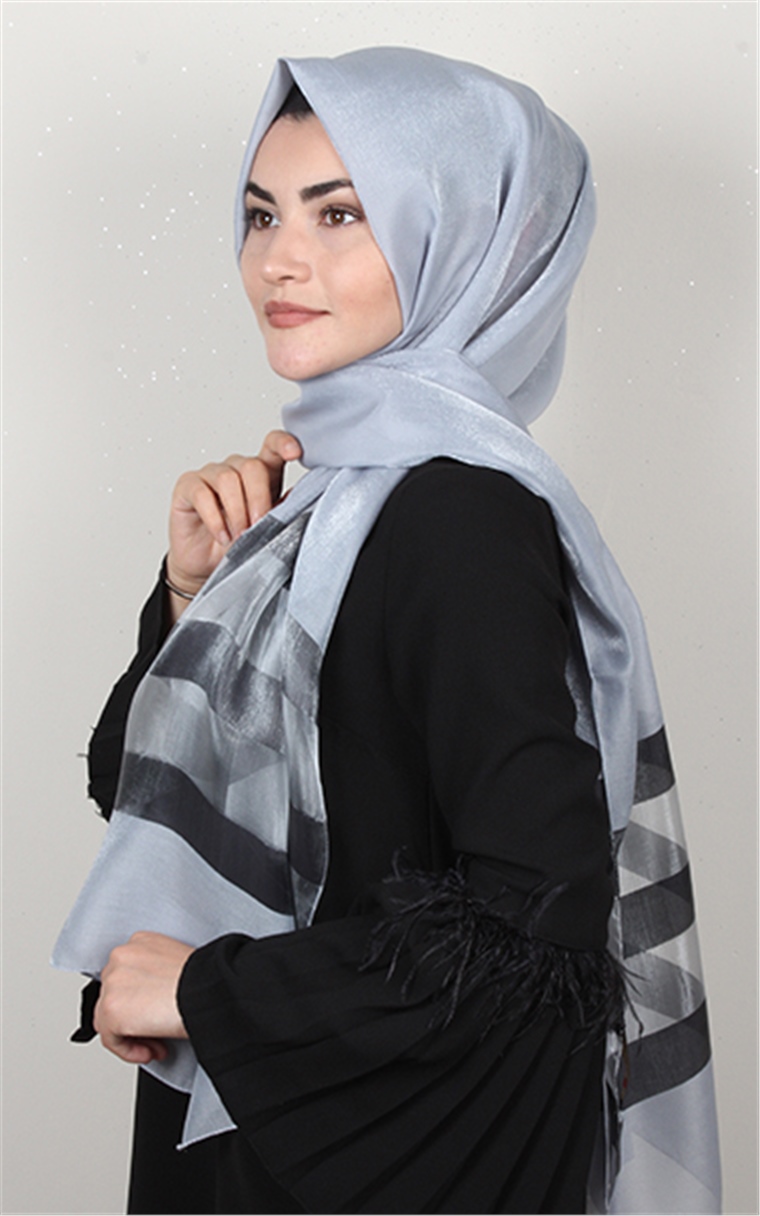 Exclusive Şal 3073-5 Gümüş - Lacivert