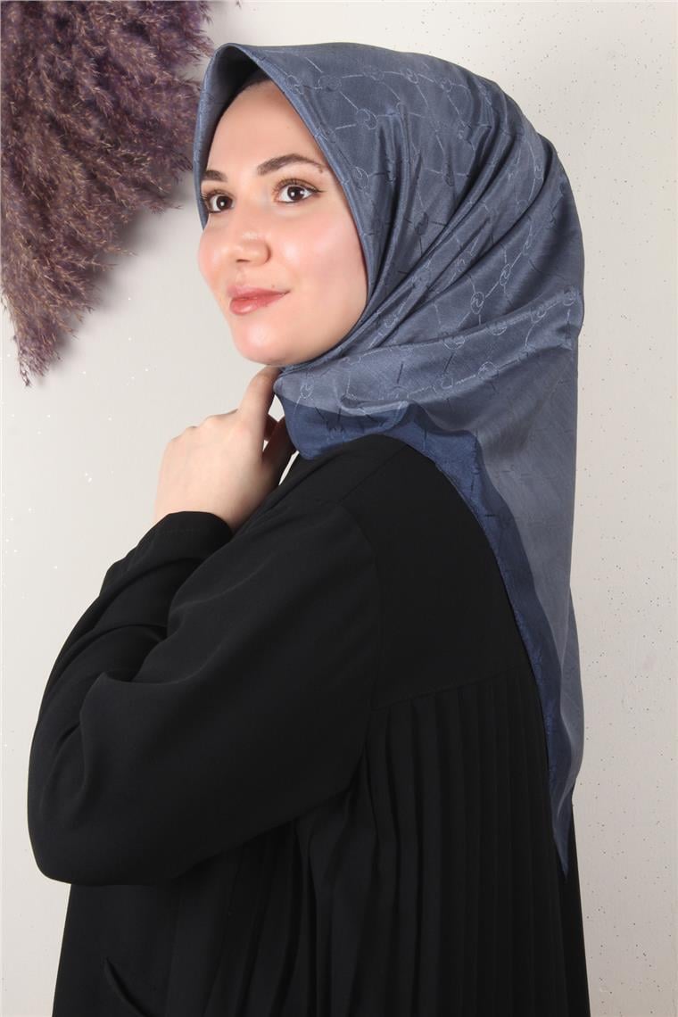 Fashion Monogram Eşarp 8089-7 İndigo