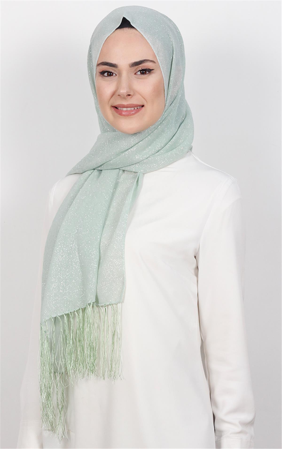 Fransız Simli Şal 2811-12 Su Yeşili