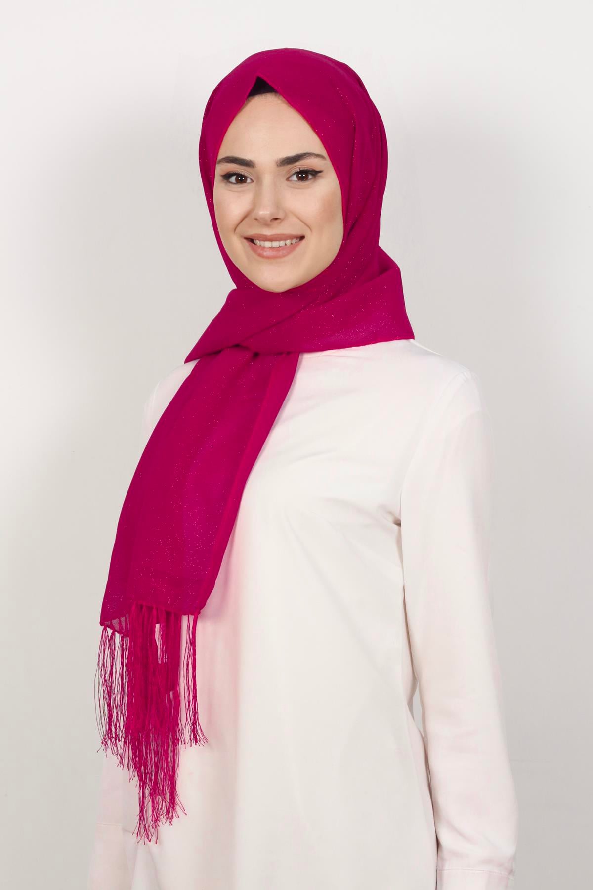 Fransız Simli Şal 2811-6 Şeker Pembe