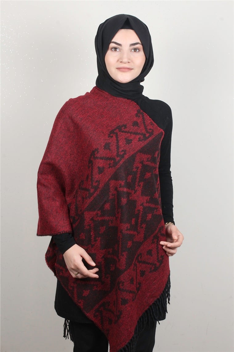 Geniş Omuz Şalı 5220-101 Kırmızı