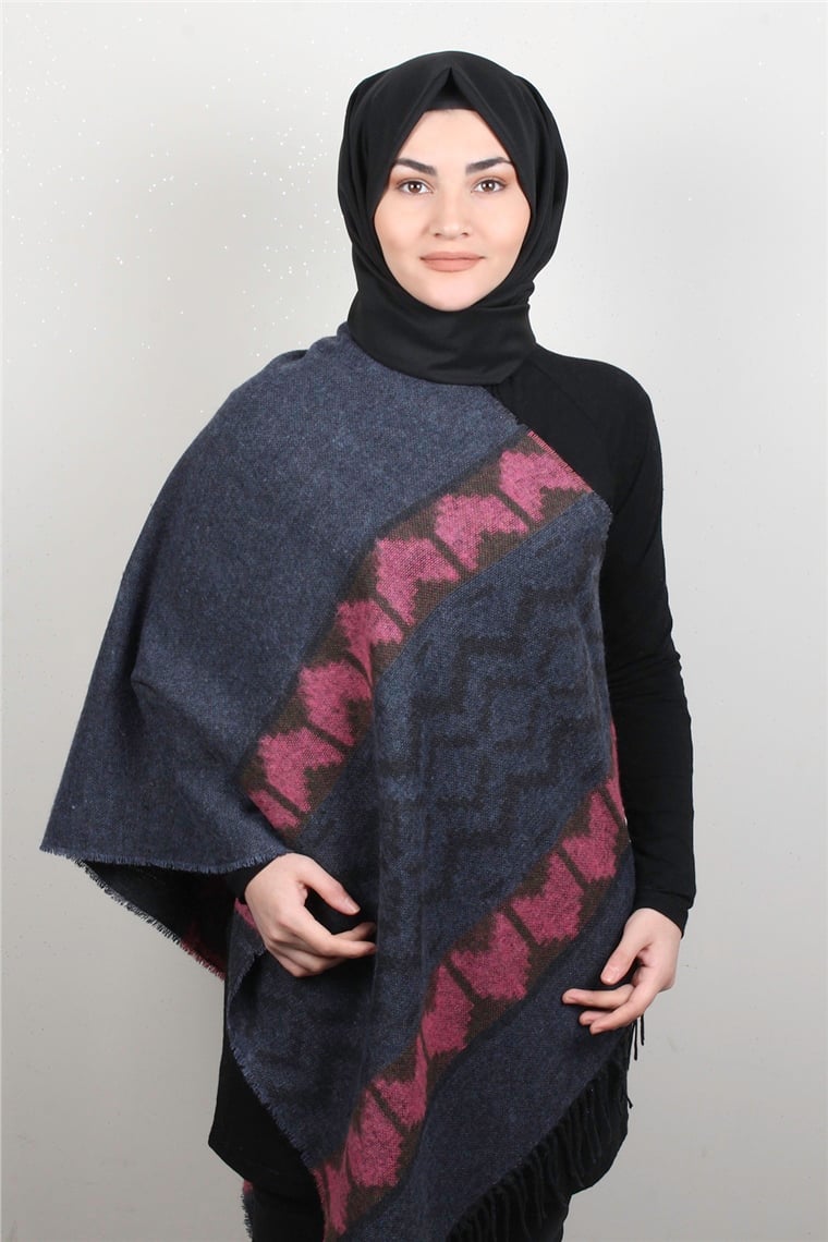 Geniş Omuz Şalı 5220-62 Mavi