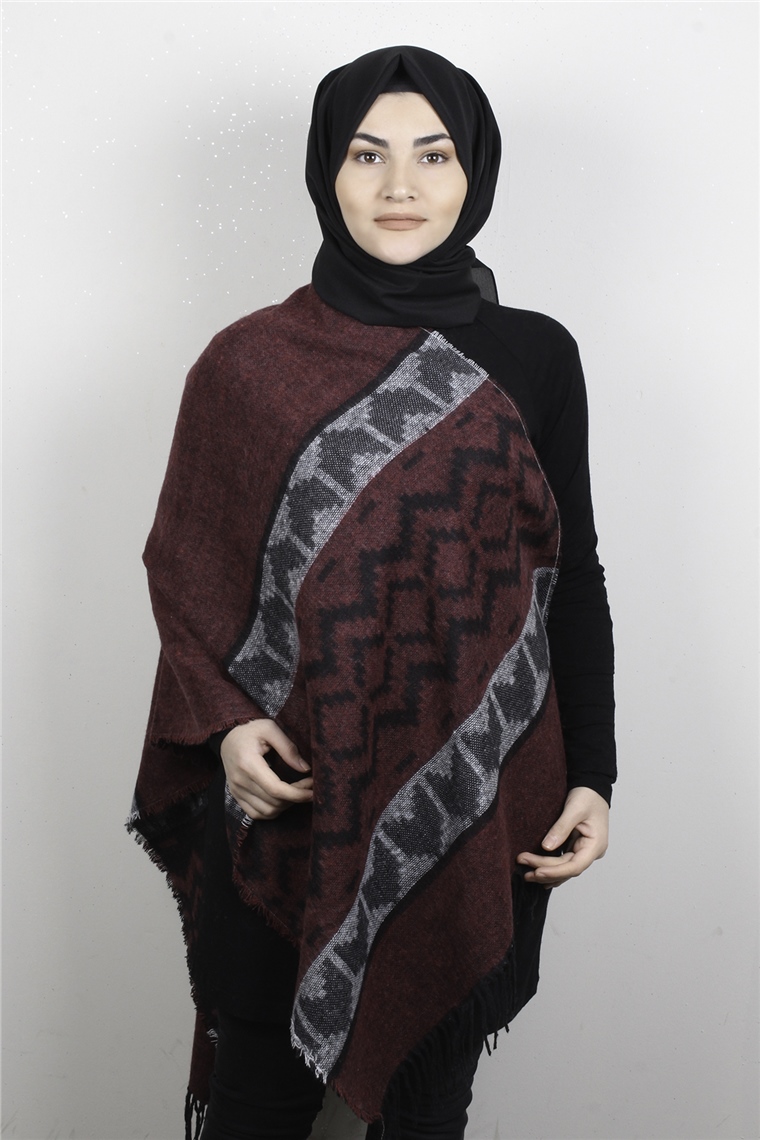 Geniş Omuz Şalı 5220-71 Bordo