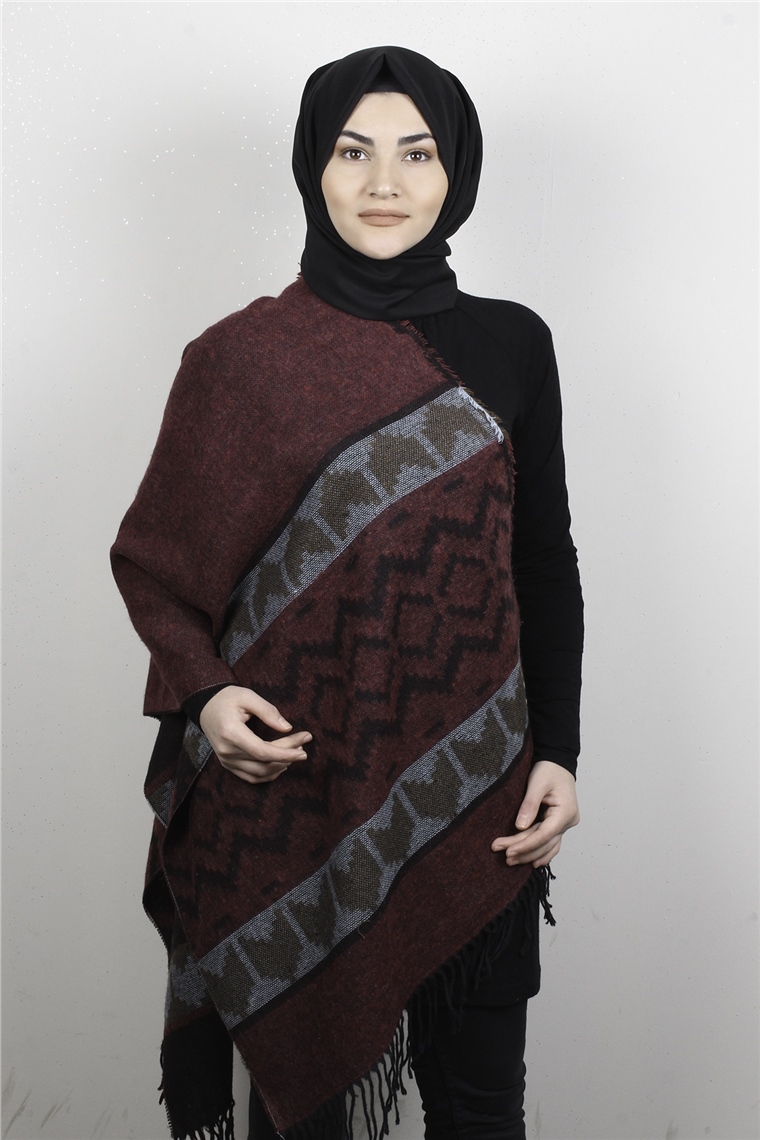 Geniş Omuz Şalı 5220-73 Bordo