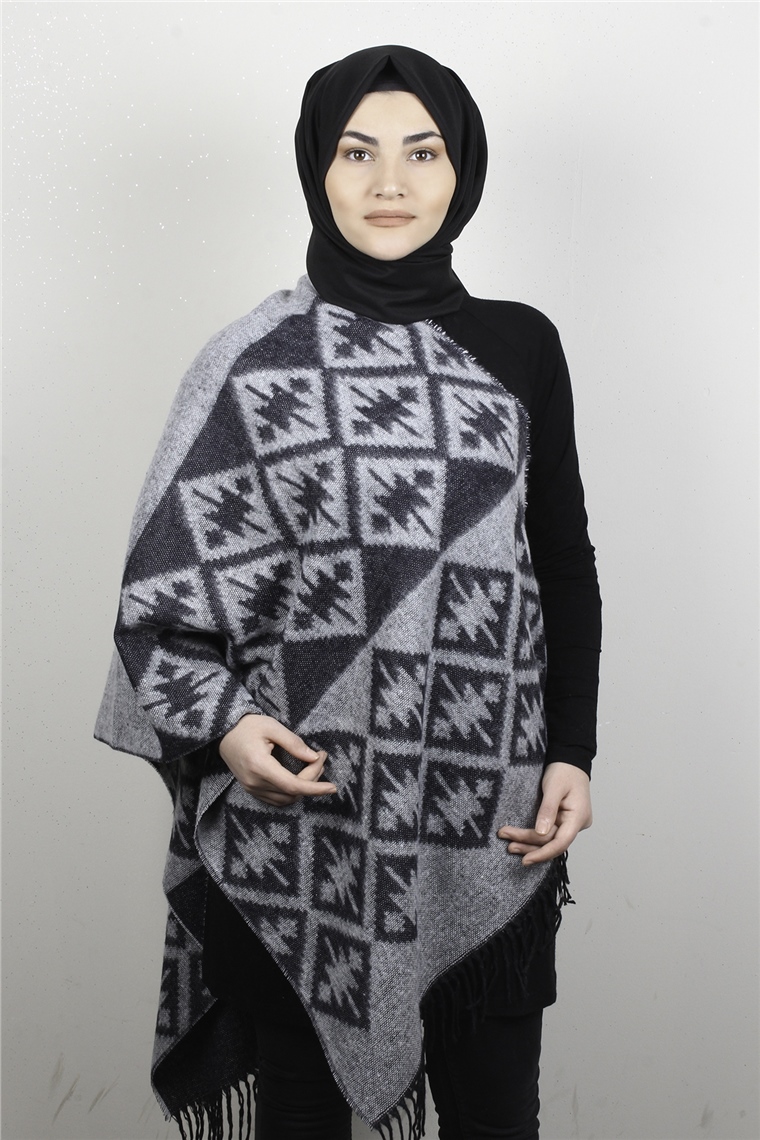 Geniş Omuz Şalı 5220-78 Gri