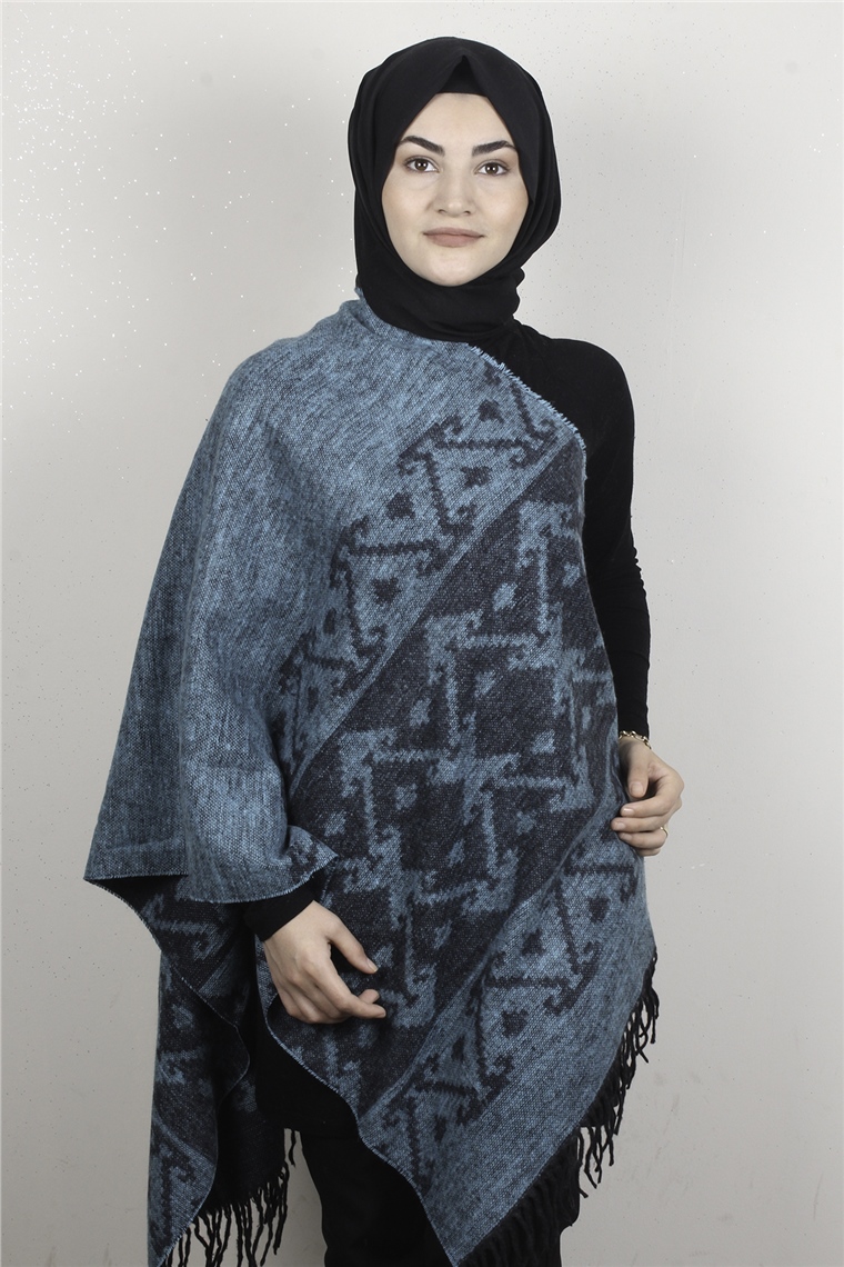 Geniş Omuz Şalı 5220-93 Turkuaz