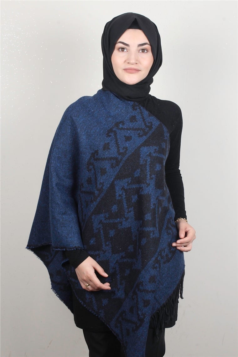Geniş Omuz Şalı 5220-94 Saks Mavisi