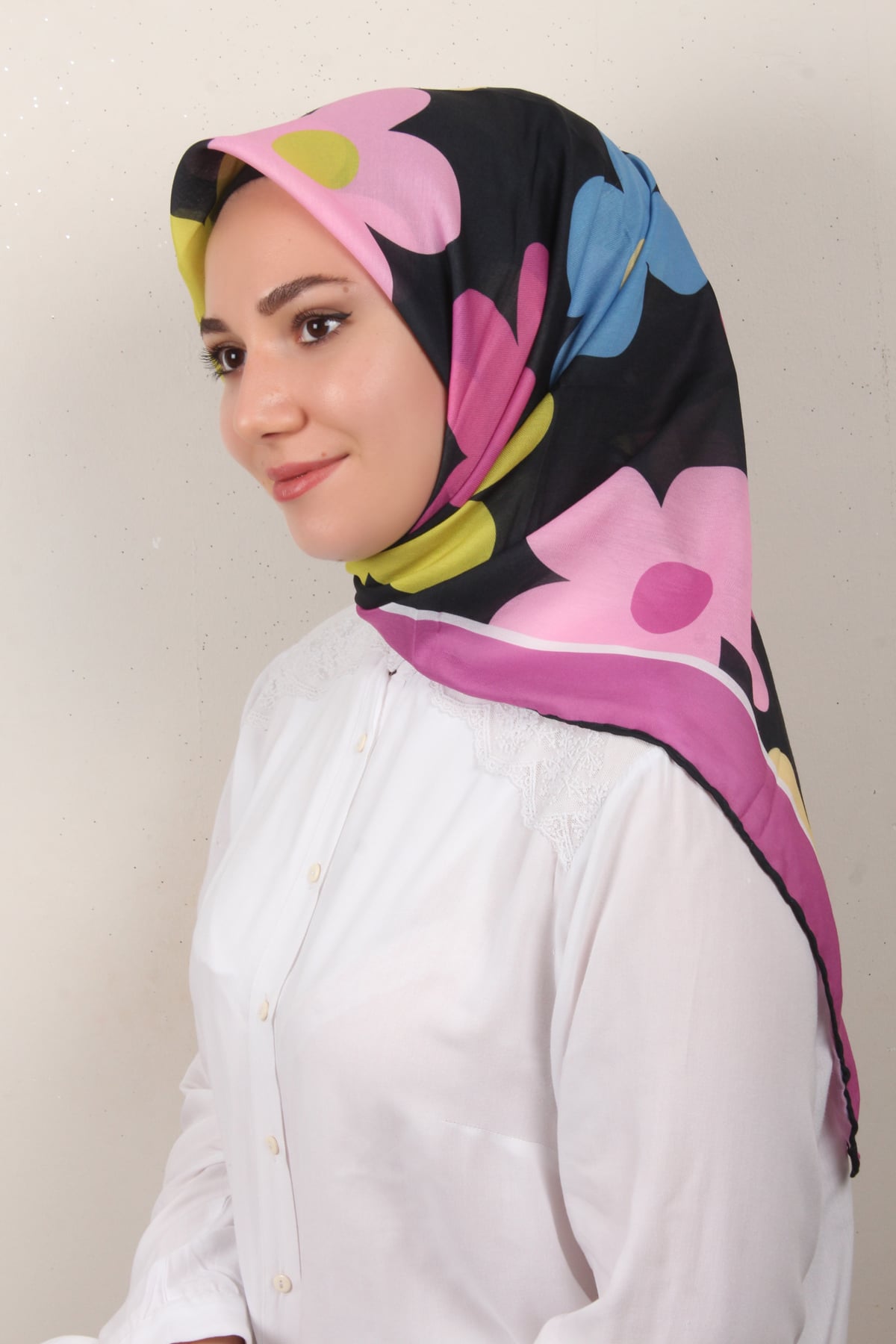 Gloria Eşarp 3086-6 Siyah-Pembe