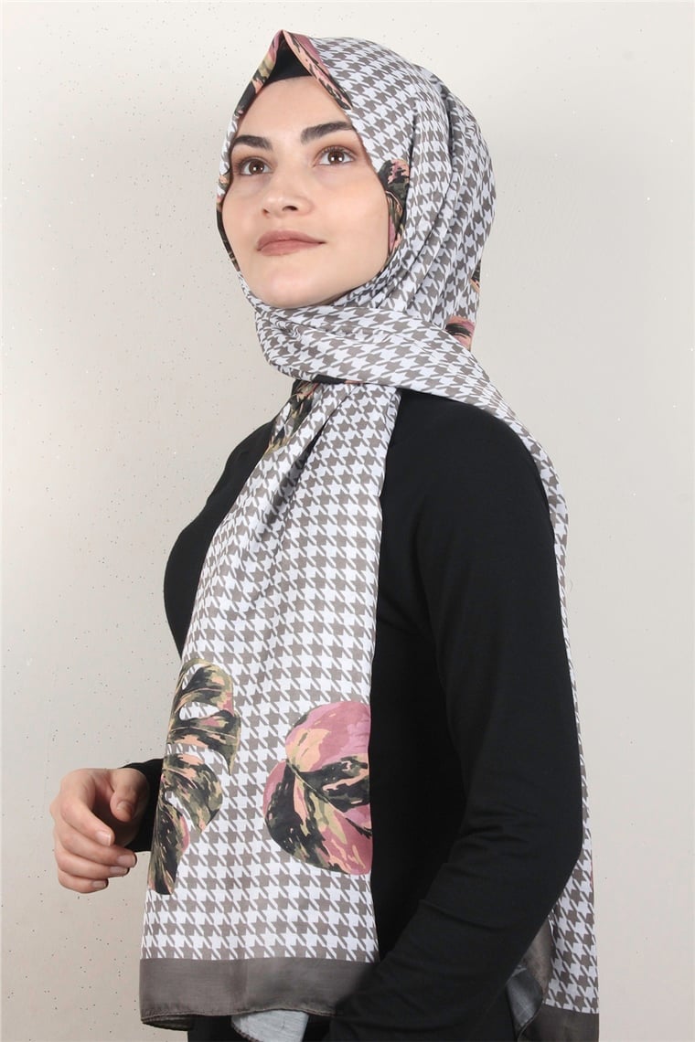 Gloria Soft Şal 2736-2 Kaz Ayağı Miskli Kahve