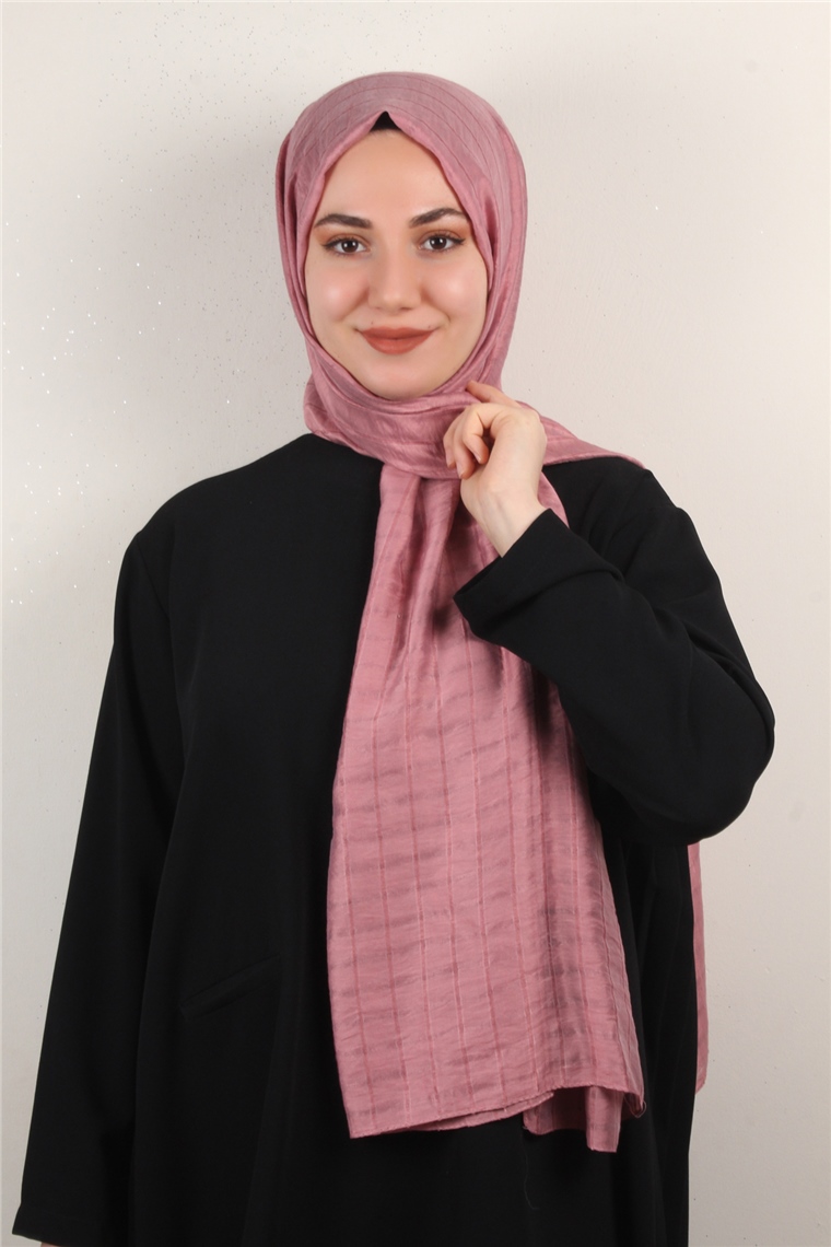 İnce Kareli Şal 2580-51 Koyu Pembe