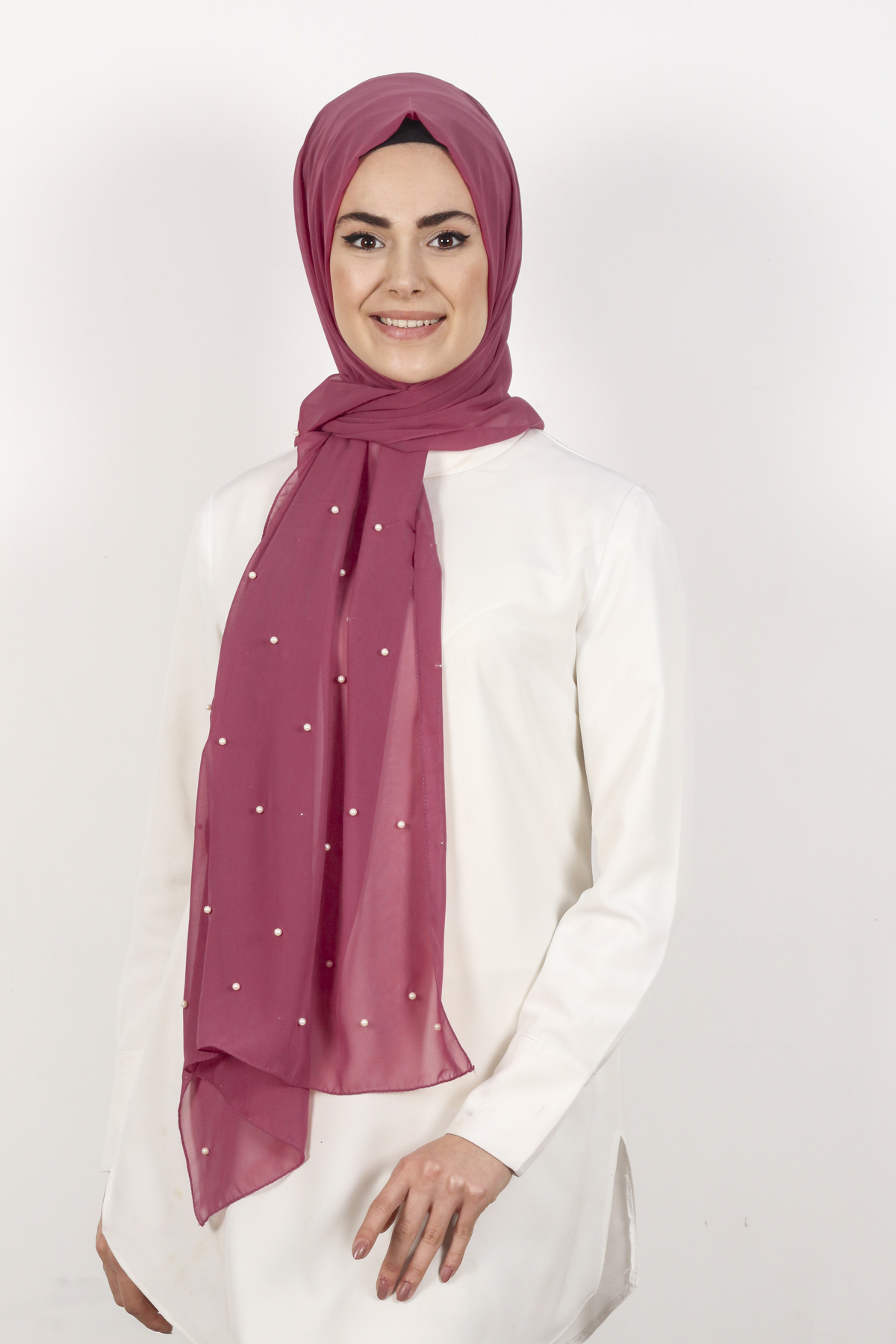 İncili Krep Şal 2810-11 Gül Kurusu