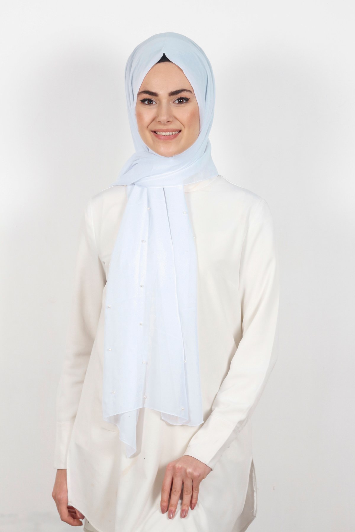 İncili Krep Şal 2810-3 Beyaz