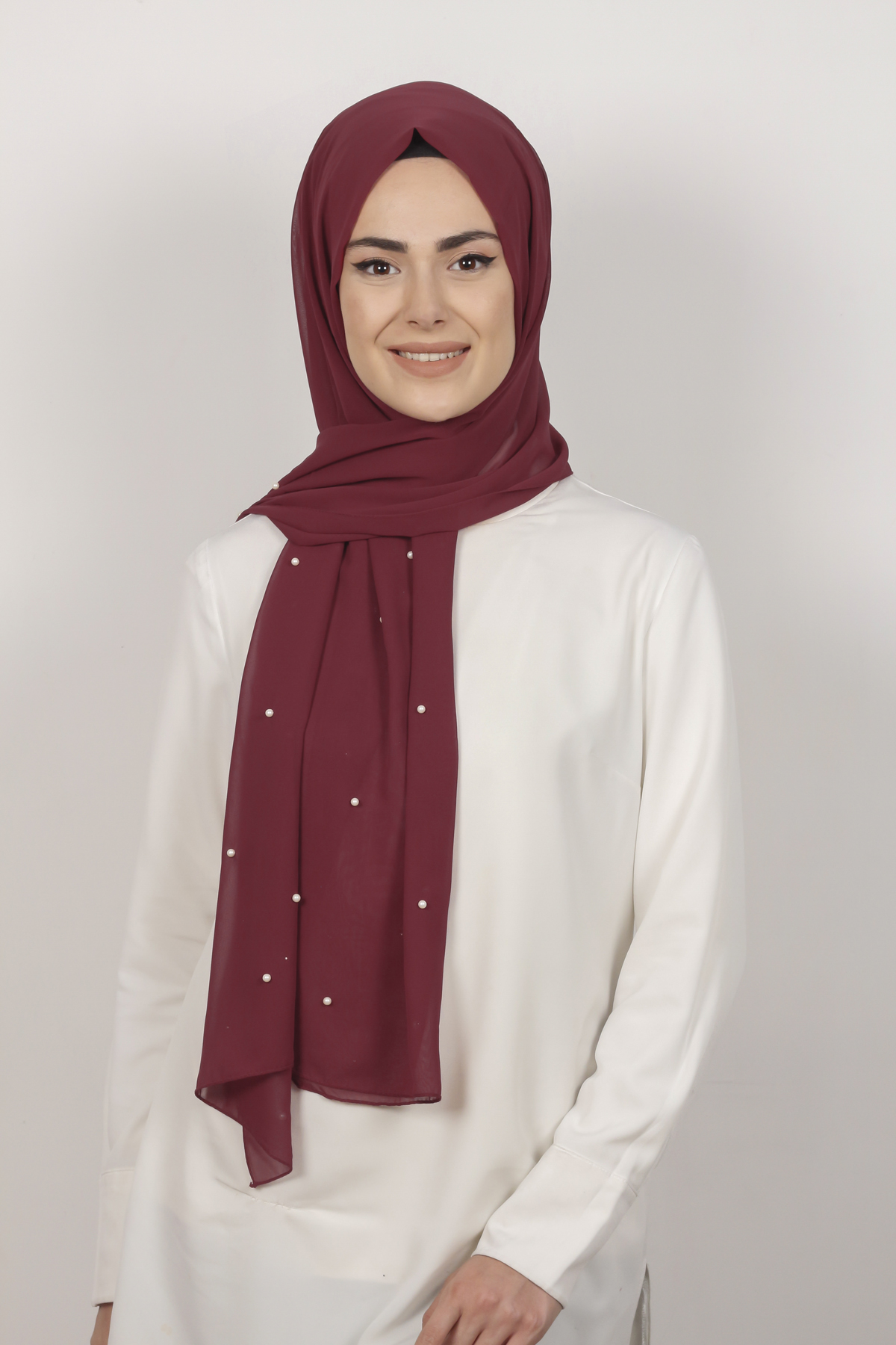 İncili Krep Şal 2810-6 Bordo