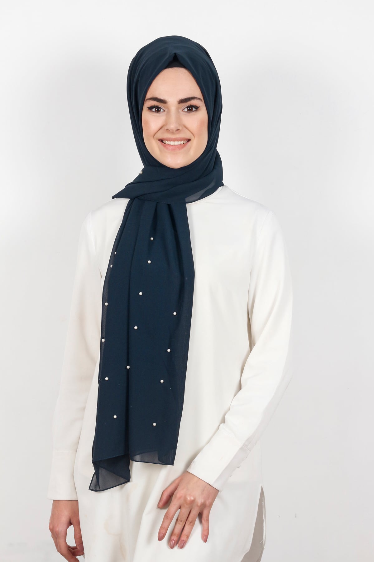 İncili Krep Şal 2810-8 Lacivert