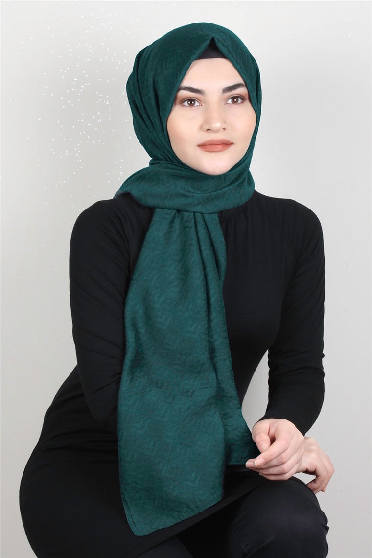 İpekli Lilyum Şal 2559-17 Zümrüt Yeşili