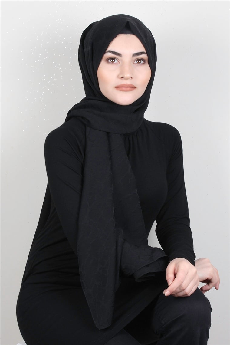 İpekli Lilyum Şal 2560-13 Siyah