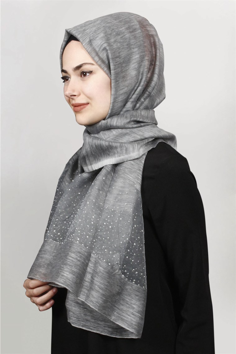 İpekli Taşlı Tül Şal 1067-41 Füme