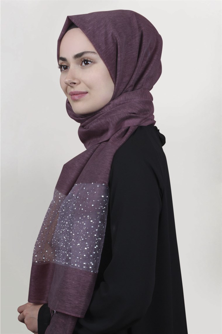 İpekli Taşlı Tül Şal 1067-46 Mürdüm