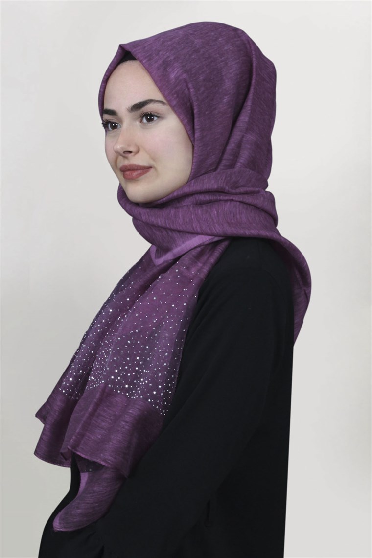 İpekli Taşlı Tül Şal 1067-48 Mürdüm