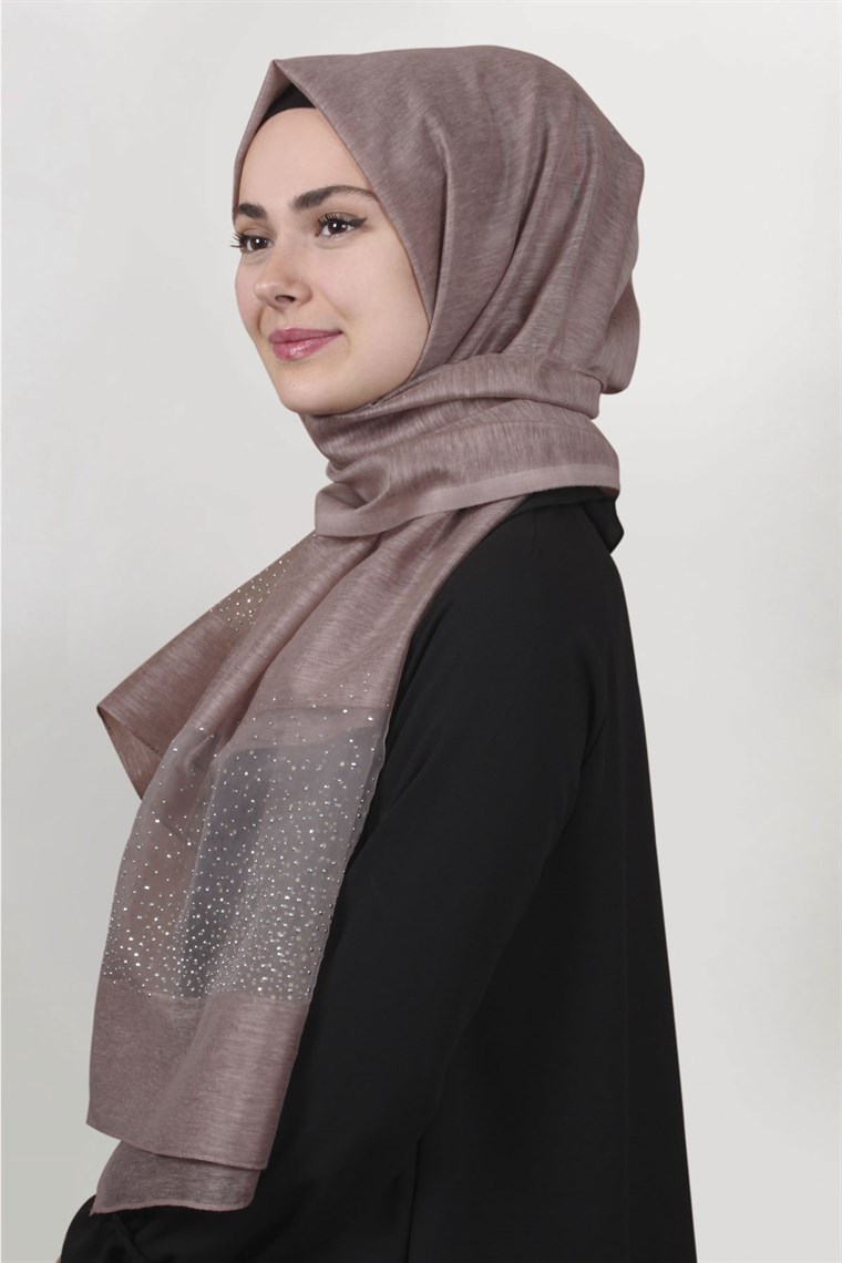İpekli Taşlı Tül Şal 1067-50 Pudra