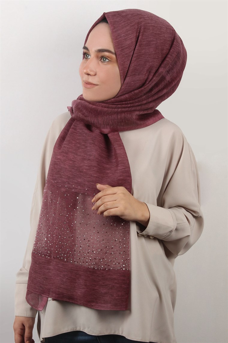 İpekli Taşlı Tül Şal 1067-63 Mürdüm