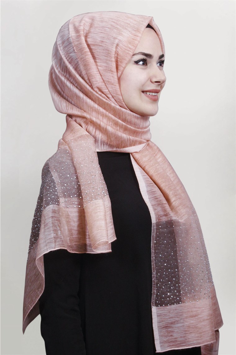 İpekli Taşlı Tül Şal 1069-18 Yavruağzı