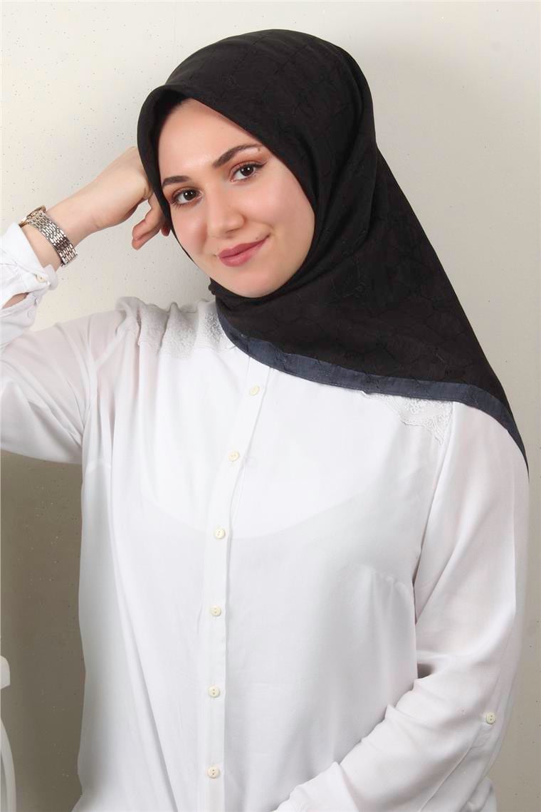 İpeksi Monogram Eşarp 8086-11 Siyah-Füme