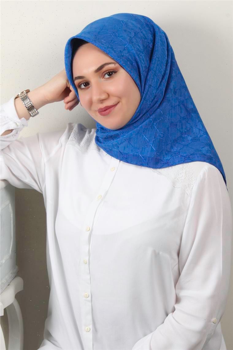 İpeksi Monogram Eşarp 8086-17 Saks Mavisi