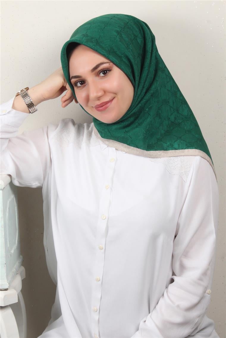 İpeksi Monogram Eşarp 8086-26 Zümrüt