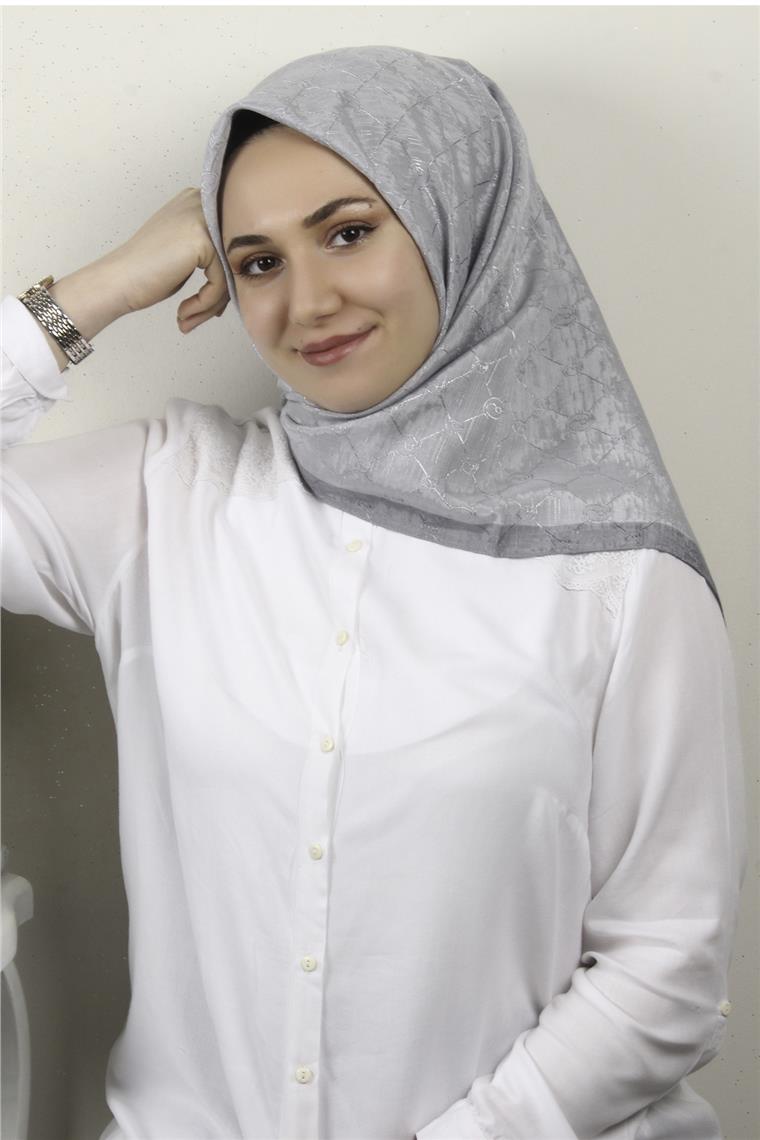 İpeksi Monogram Eşarp 8086-6 Gümüş