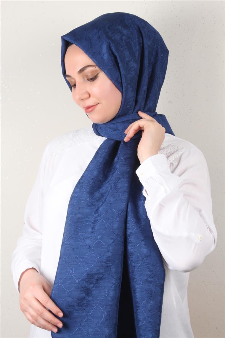 İpeksi Monogram Şal 2753-1 Gece Mavisi
