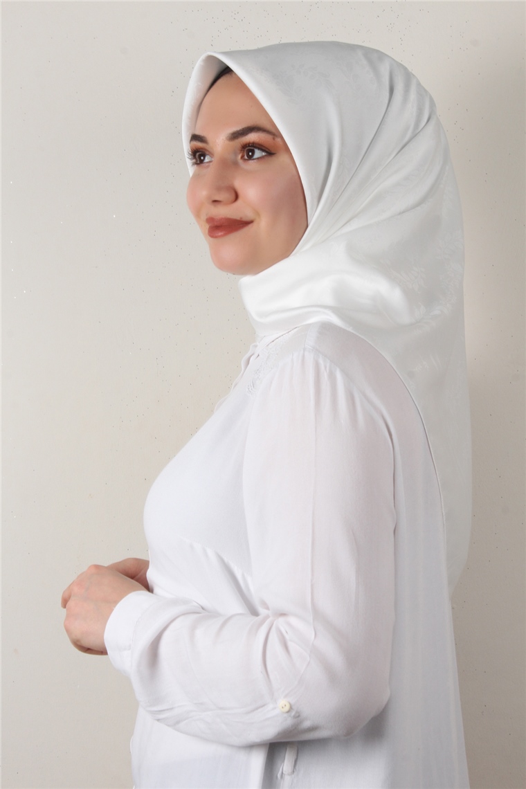 Jakarlı İpeksi Eşarp 3089-15 Beyaz