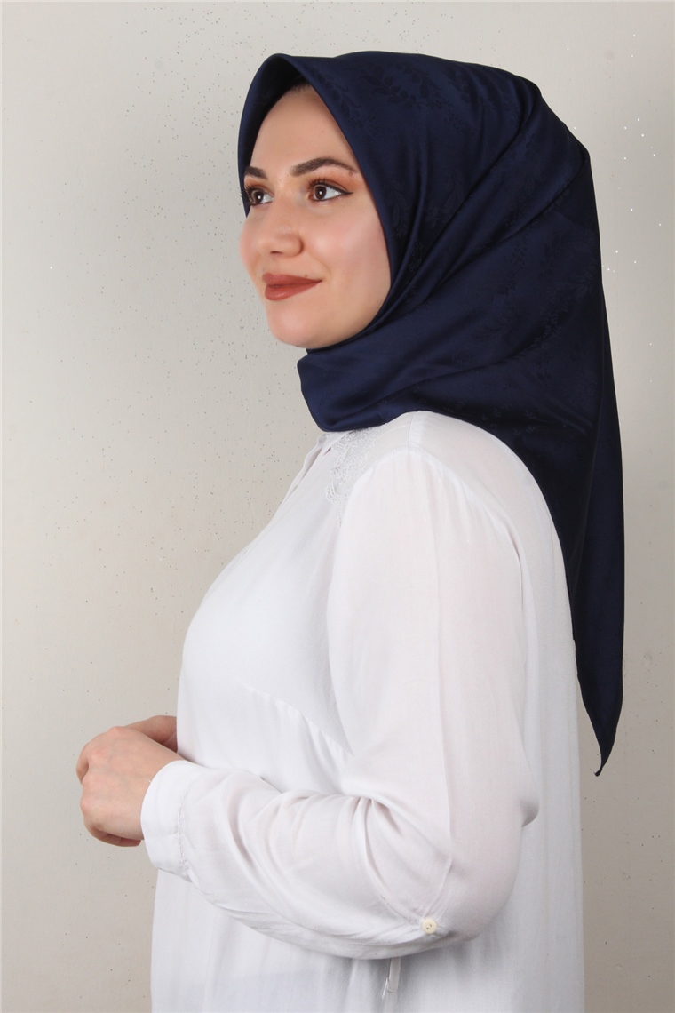 Jakarlı İpeksi Eşarp 3089-6 Lacivert