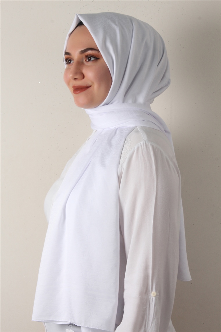 Jakarlı İpeksi Şal 8084-22 Beyaz