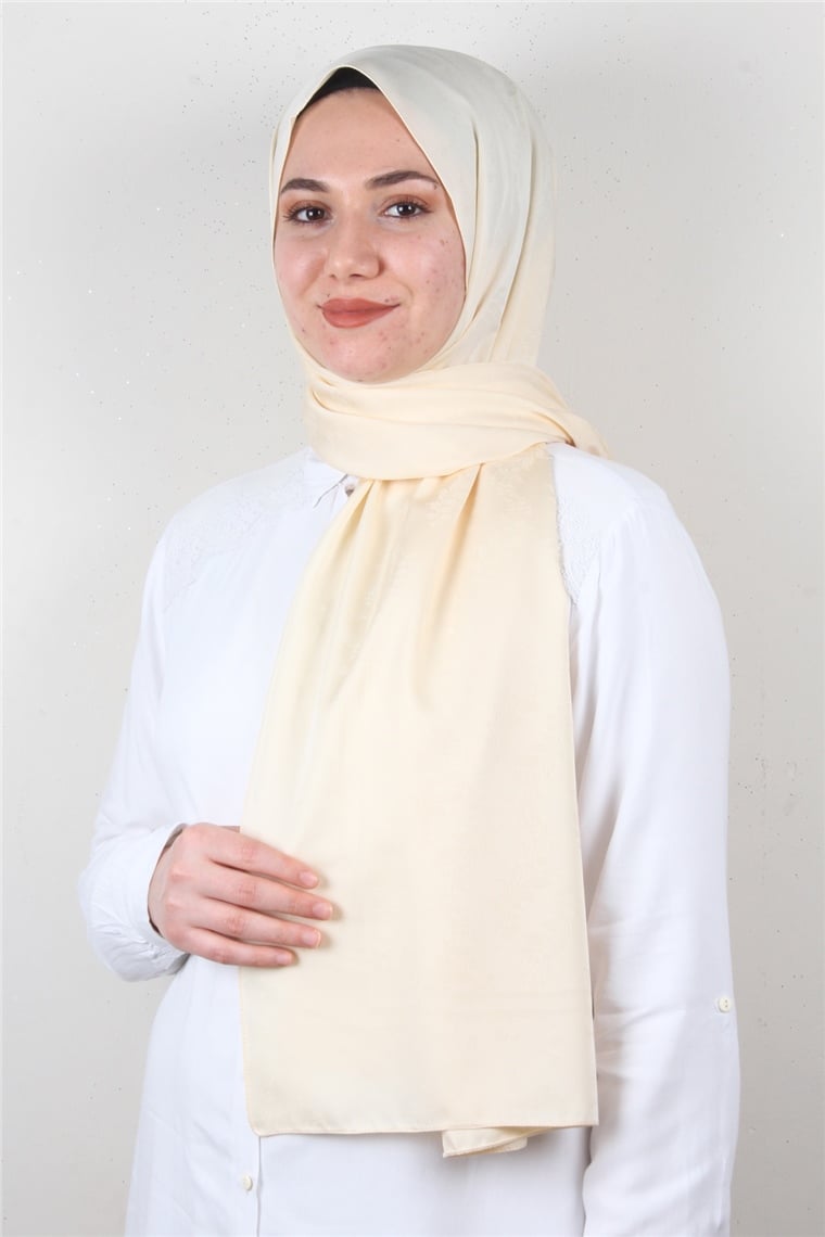 Jakarlı İpeksi Şal 8085-15 Açık Bej