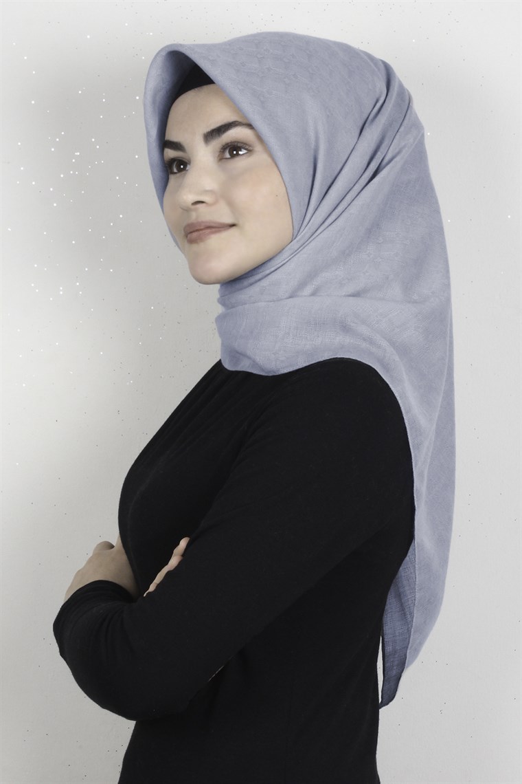 Keten Pamuklu Eşarp 3395-20 Buz Mavisi