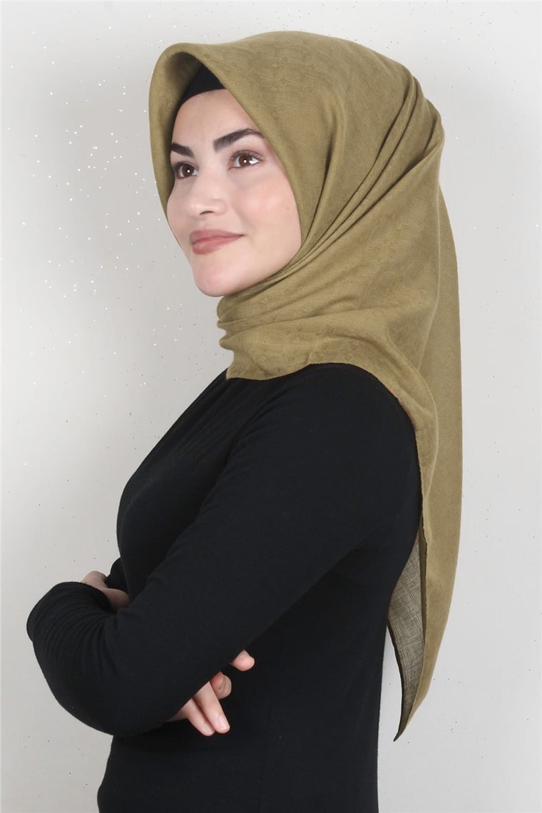 Keten Pamuklu Eşarp 3395-3 Hardal