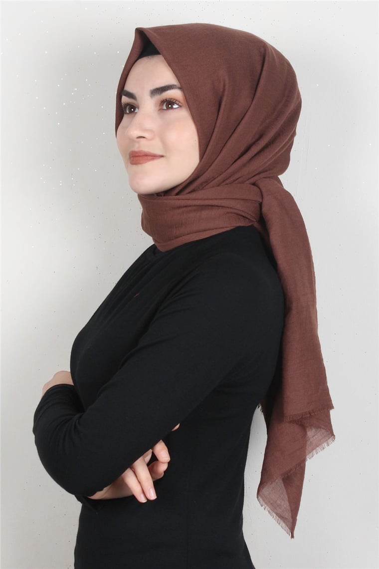 Kraşlı Pamuk Şal 2723-10 Kahverengi