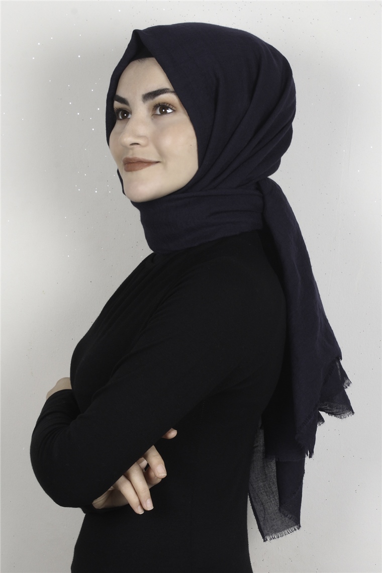 Kraşlı Pamuk Şal 2723-12 Lacivert