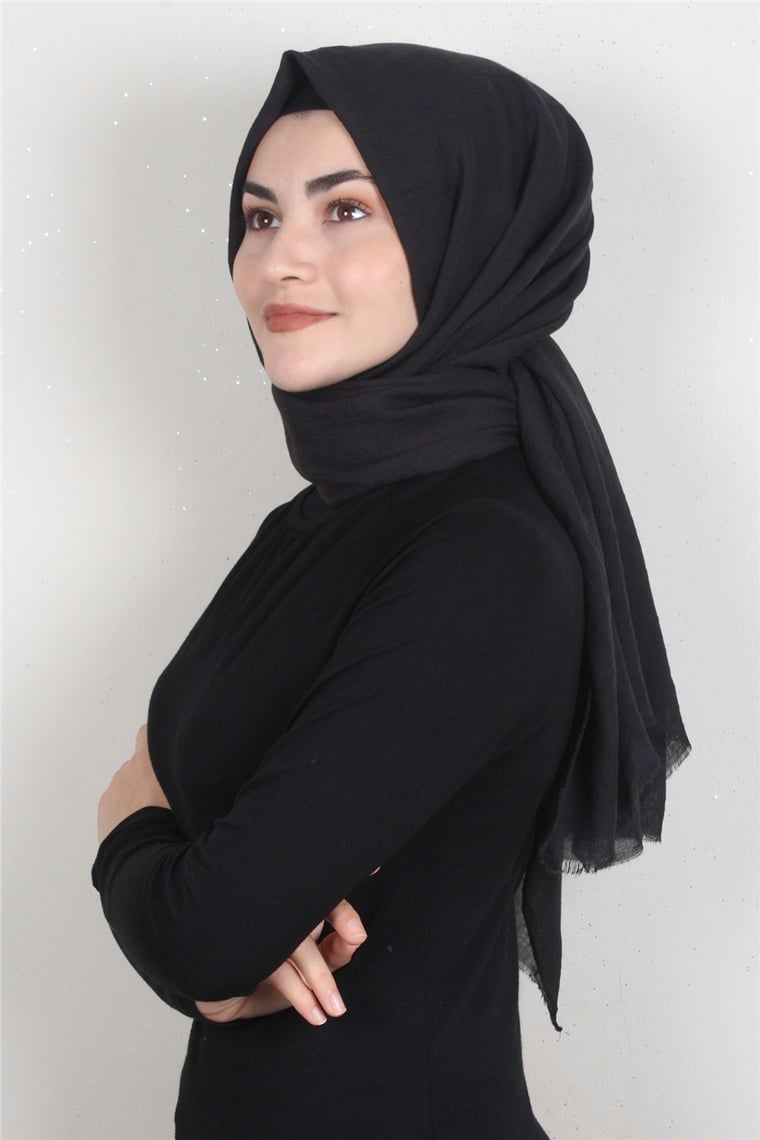 Kraşlı Pamuk Şal 2723-16 Siyah