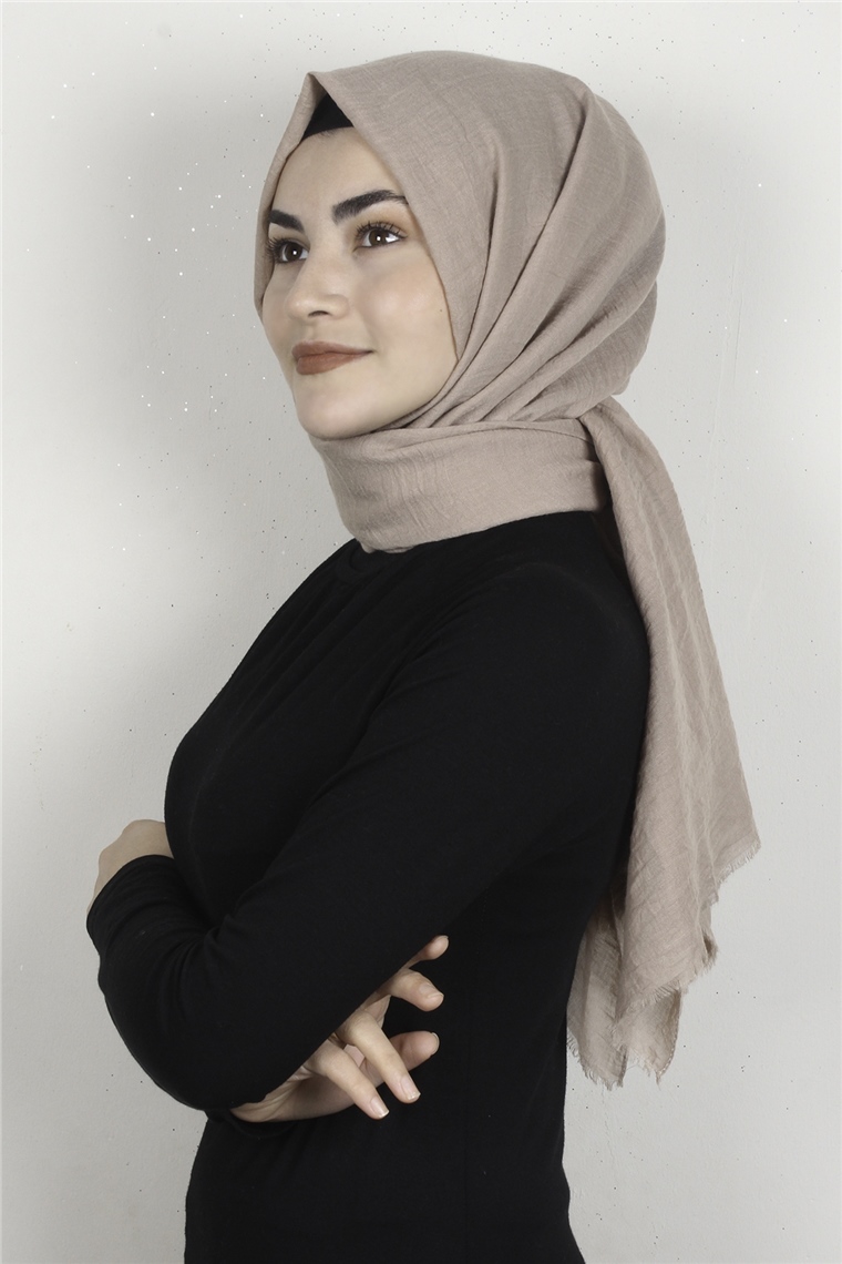 Kraşlı Pamuk Şal 2723-7 Açık Vizon