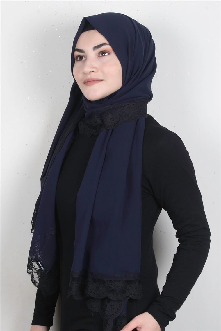 Krep Dantel Şal 1191-125 Lacivert